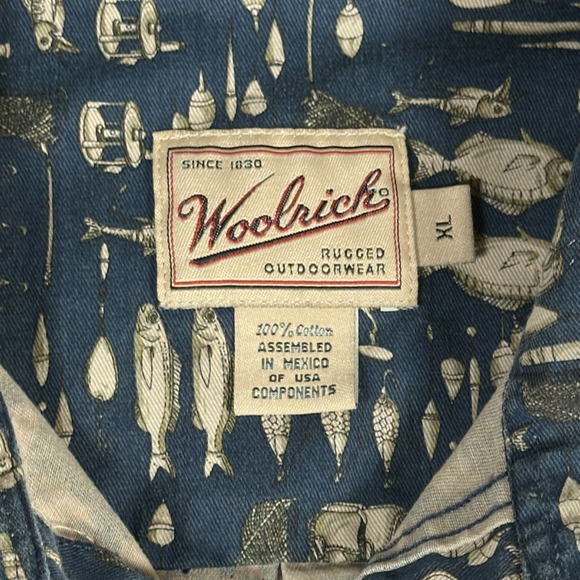 Woolrich Shirt Adult EXTRA LARGE Blue Fishing Tackle Reel Rugged Outdoor Wear - Picture 4 of 10